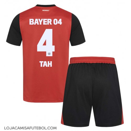 Camisa de Futebol Bayer Leverkusen Jonathan Tah #4 Equipamento Principal Infantil 2024-25 Manga Curta (+ Calças curtas)